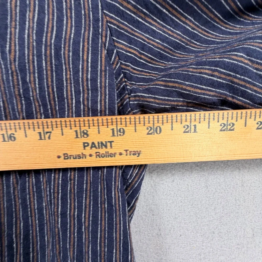 Banana Republic Mens L Slim Fit Untucked Shirt Blue Stripe Linen Cotton Blend